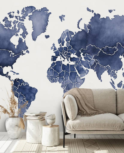 carta da parati mappa acquerello indaco