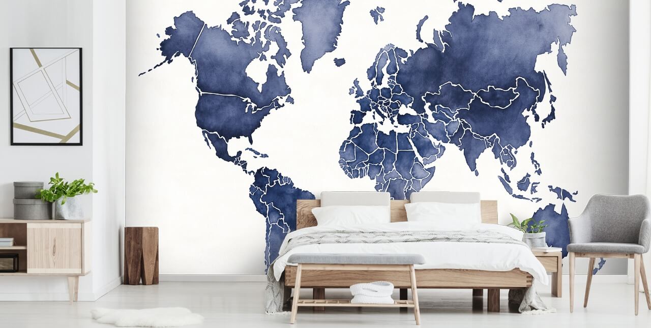 papel de parede mapa aquarela índigo