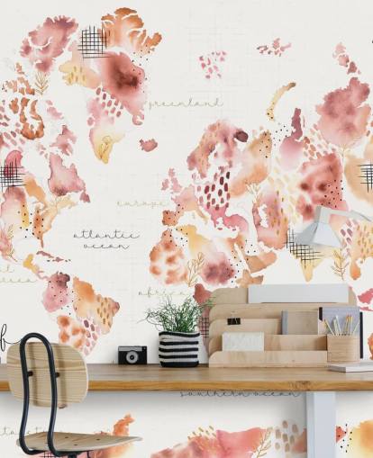 papier peint carte du monde orange et terre cuite