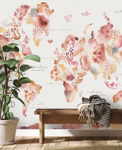 oranje en terracotta wereldkaart behang