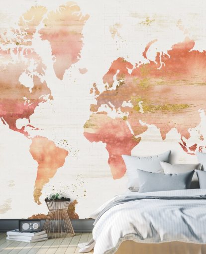 papier peint carte du monde orange et terre cuite