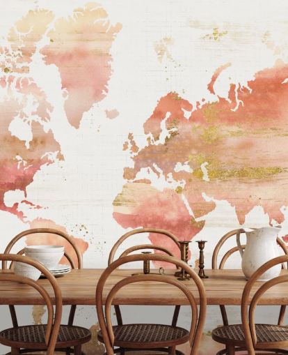 papier peint carte du monde orange et terre cuite