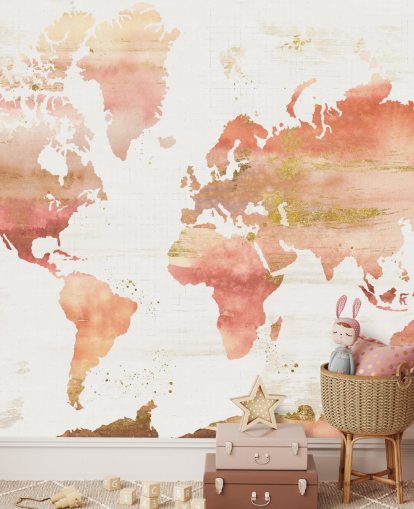 oranje en terracotta wereldkaart behang