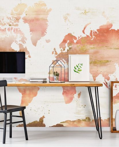 papier peint carte du monde orange et terre cuite