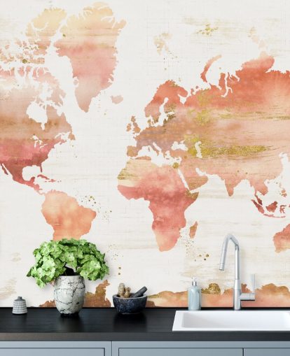 papier peint carte du monde orange et terre cuite