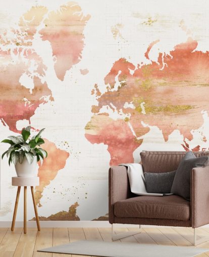 oranje en terracotta wereldkaart behang