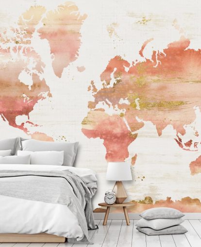 papier peint carte du monde orange et terre cuite