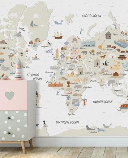 carta da parati naturale per bambini con mappa del mondo