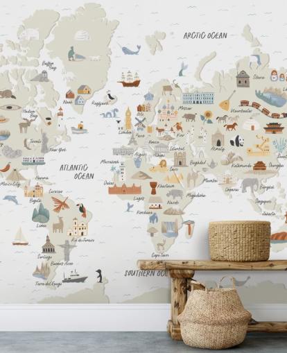 carta da parati naturale per bambini con mappa del mondo