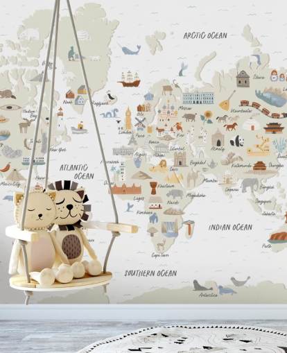 fond d'écran carte du monde pour enfants aux tons naturels