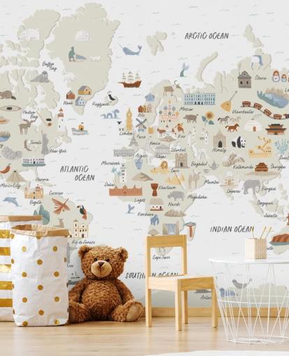 fond d'écran carte du monde pour enfants aux tons naturels