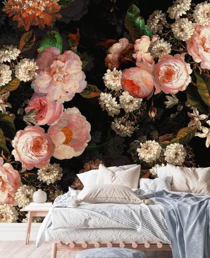 papel pintado de rosas rosadas sobre fondo oscuro