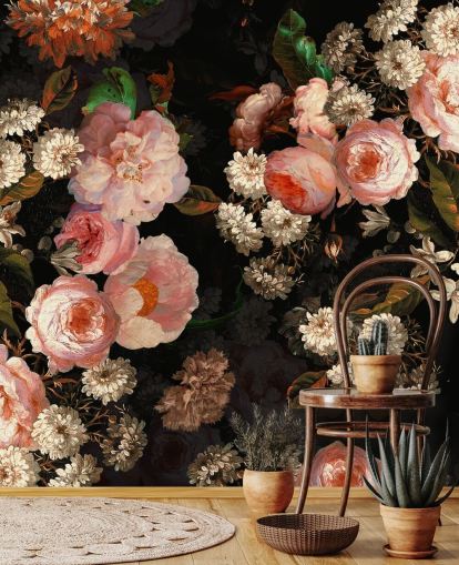 pink roses on dark background wallpaper