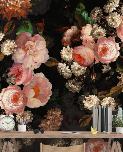 pink roses on dark background wallpaper