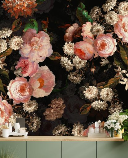 pink roses on dark background wallpaper