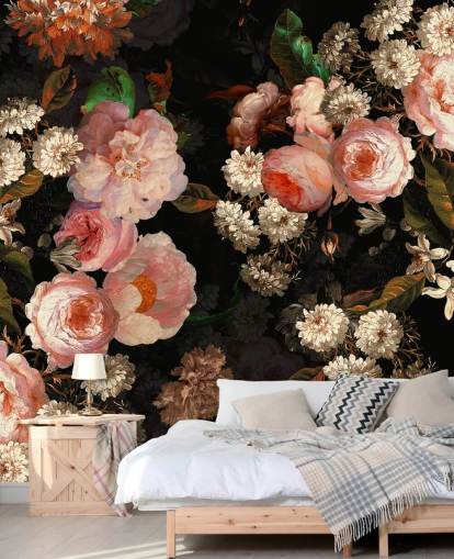 pink roses on dark background wallpaper