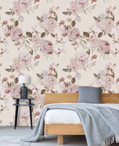 støvete rosa floral tapet