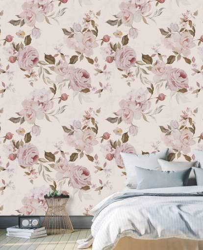 carta da parati floreale rosa antico