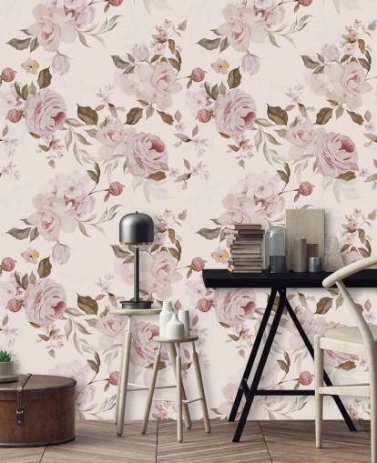 papel de parede floral rosa empoeirado