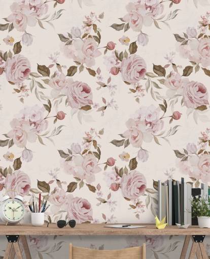 stoffig roze bloemenbehang