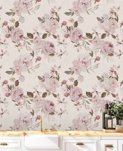 papier peint à fleurs rose poudré