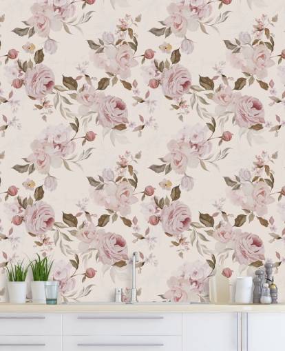 stoffig roze bloemenbehang