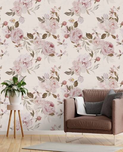 dusty pink floral wallpaper
