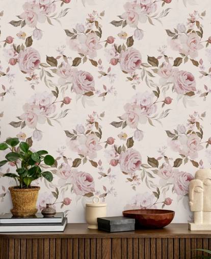 papier peint à fleurs rose poudré