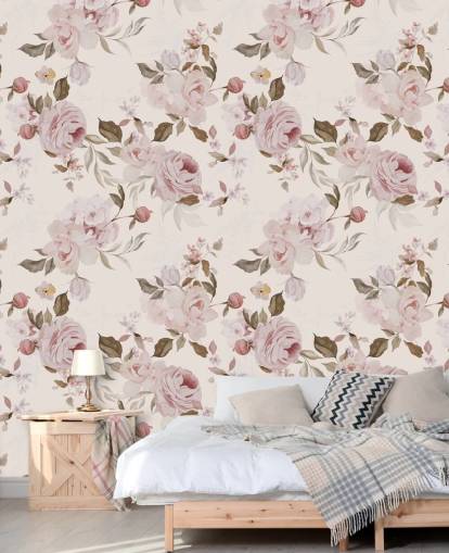 papel de parede floral rosa empoeirado