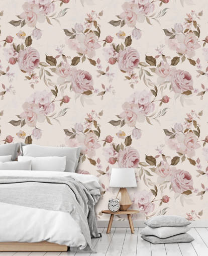 papier peint à fleurs rose poudré