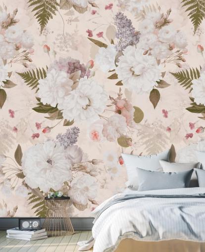 papel pintado floral rosa pastel