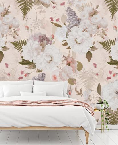 papel pintado floral rosa pastel
