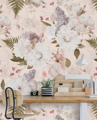 papel de parede floral rosa pastel