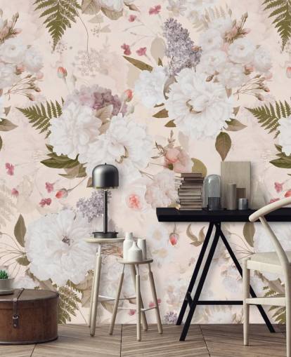 papel pintado floral rosa pastel