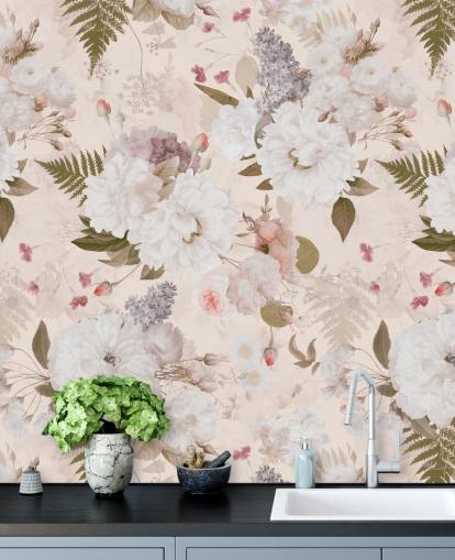 pastell rosa blommig tapet