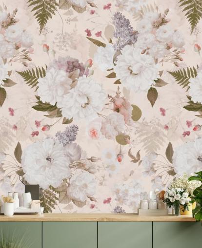 pastell rosa blommig tapet