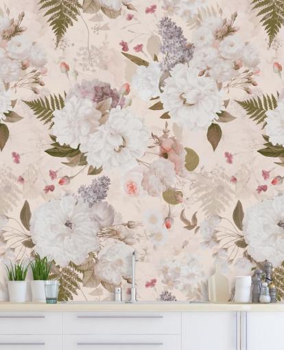 papel pintado floral rosa pastel