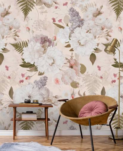papel pintado floral rosa pastel