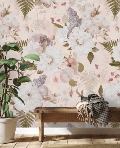 papel pintado floral rosa pastel