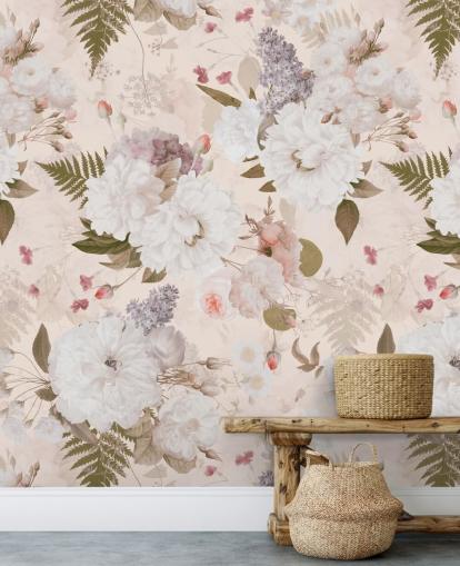 papel pintado floral rosa pastel