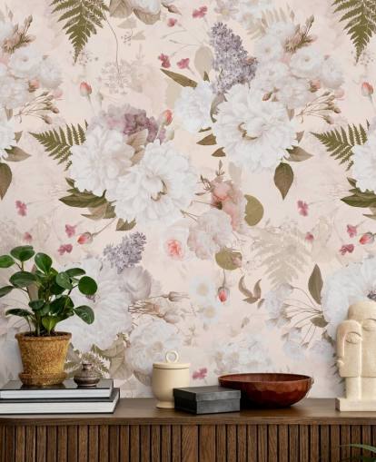 papel de parede floral rosa pastel
