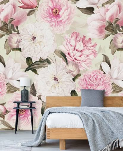 blush vintage peonies spring garden wallpaper