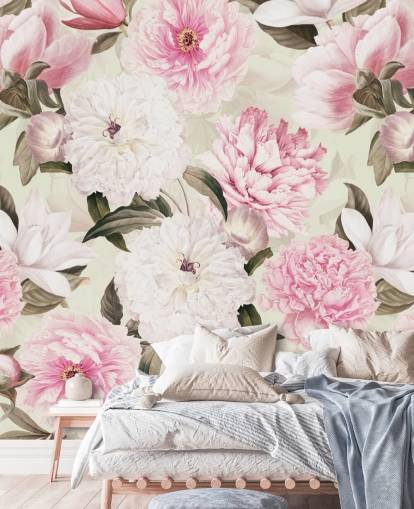 blush vintage peonies spring garden wallpaper