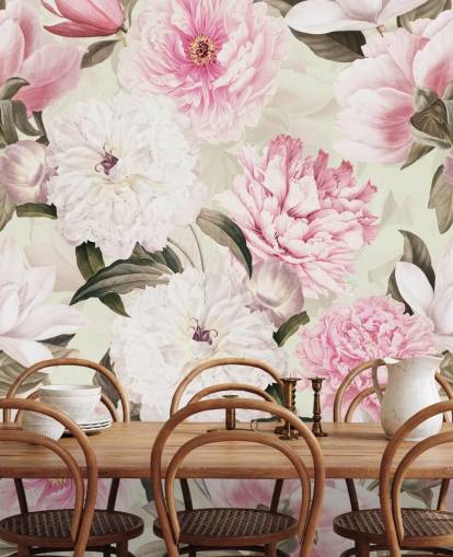 blush vintage pioenrozen lentetuin behang