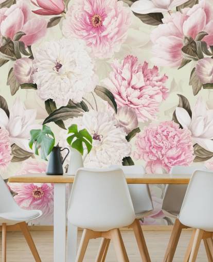 blush vintage peônias primavera jardim papel de parede