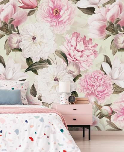 blush vintage peonies spring garden wallpaper