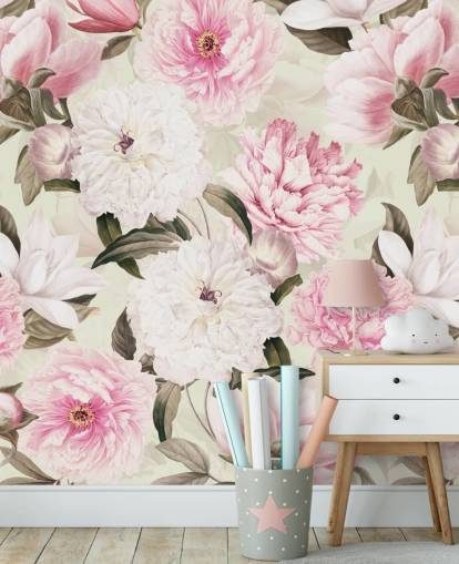 papier peint vintage jardin de printemps blush pivoines