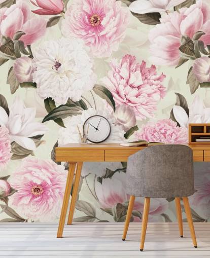 blush vintage peonies spring garden wallpaper