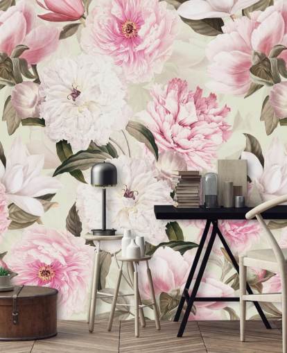 blush vintage peônias primavera jardim papel de parede