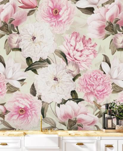 blush vintage peonies spring garden wallpaper
